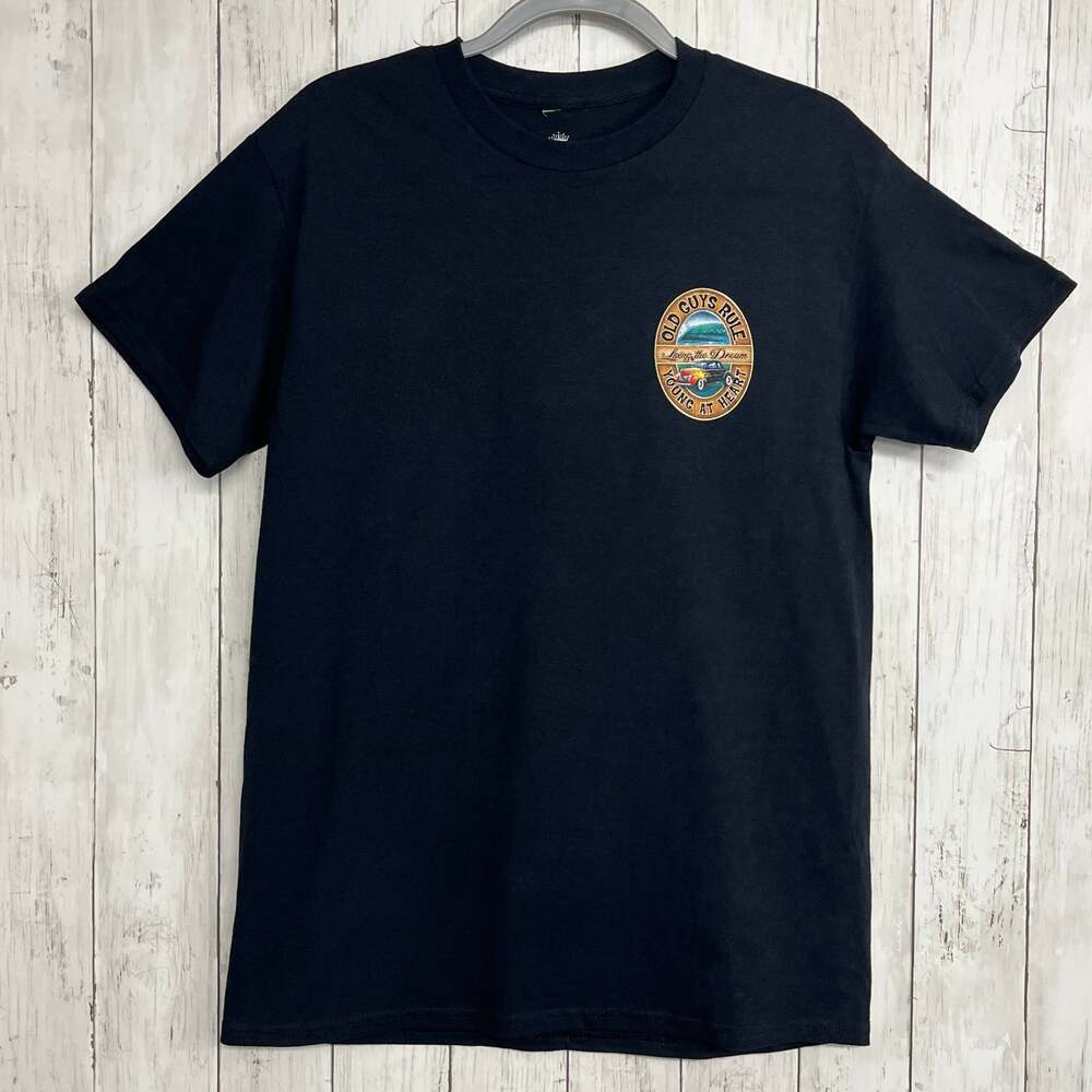 Old Guys Rule Short Sleeve Black Crew Neck Gag Gift Funny Birthday T Shirt Large